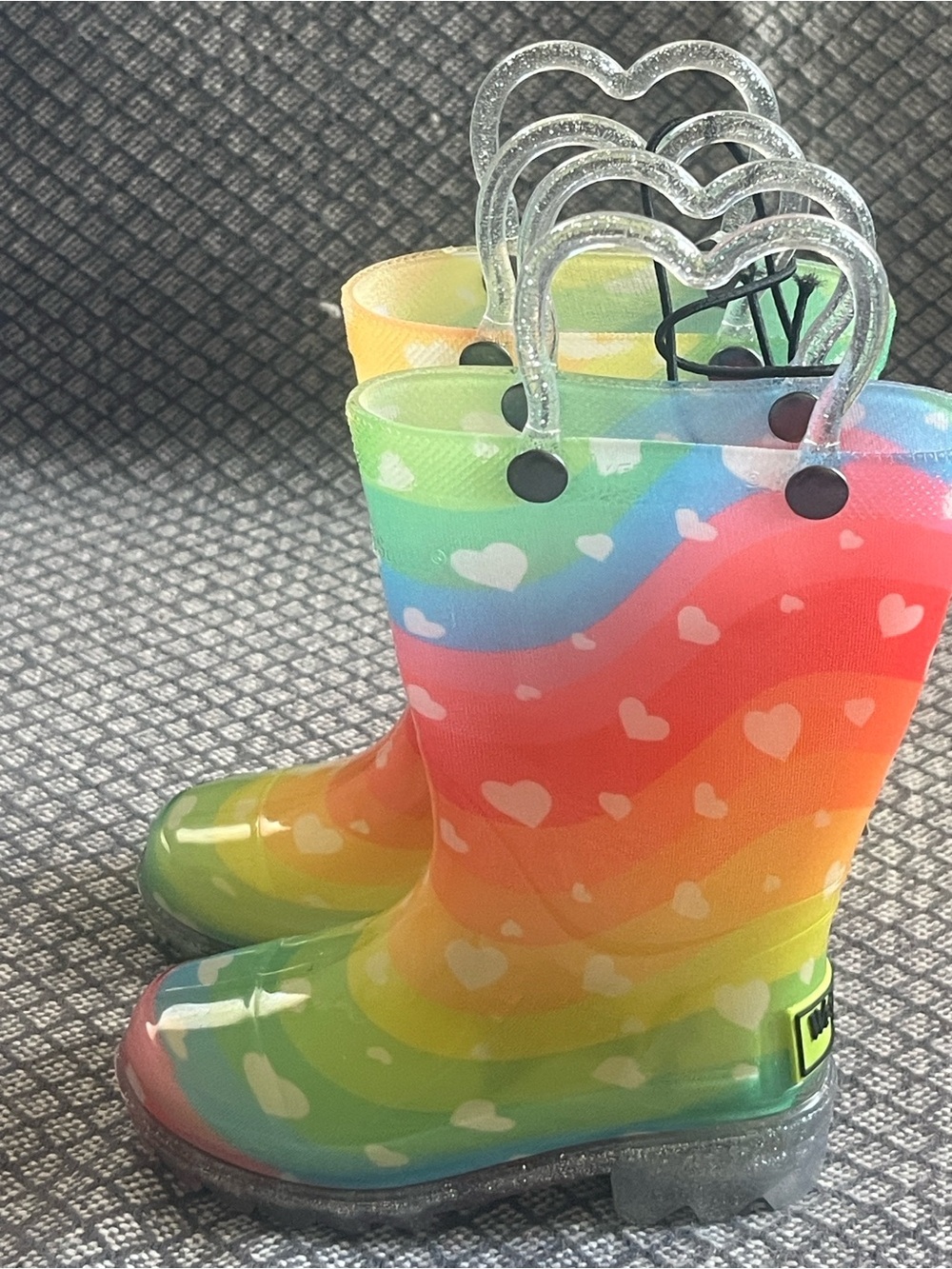 NWT Western Chief Girls Size 5 Rainbow Heart Light Up Rain Boots - Picture 4 of 13